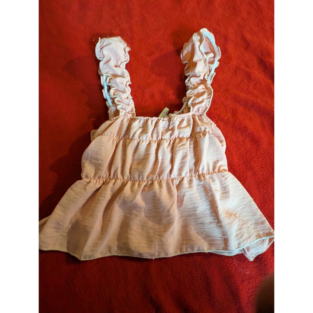 Discreet NYC Ruffles All Over Camisole Stretchy Bows Sz Large Pale Pink Coquette - Picture 4 of 4